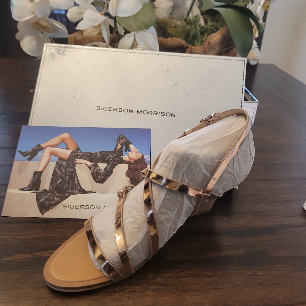 Sigerson Morrison Rose Gold Wedge Sandals
